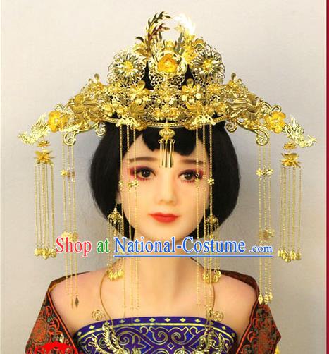 Chinese Ancient Style Hair Jewelry Accessories, Hairpins, Tang Dynasty Xiuhe Suits Wedding Bride Imperial Empress, Cosplay Queen Handmade Phoenix for Women