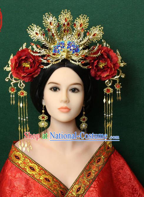 Chinese Ancient Style Hair Jewelry Accessories, Hairpins, Tang Dynasty Xiuhe Suits Wedding Bride Imperial Empress Princess Handmade Phoenix for Women