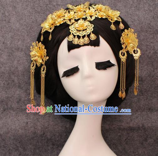 Chinese Ancient Style Hair Jewelry Accessories, Hairpins, Hanfu Xiuhe Suits Wedding Bride Imperial Empress Handmade Phoenix for Women