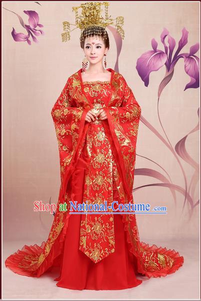 Ancient Chinese Palace Empress Costumes Complete Set, Hanfu, Tang Dynasty Ancient Palace Queen Wedding Dress For Women