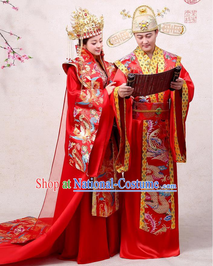 Ancient Chinese Palace Empress Costumes Complete Set, Hanfu, Tang Dynasty Ancient Palace Queen And Emperor Wedding Dress Suits