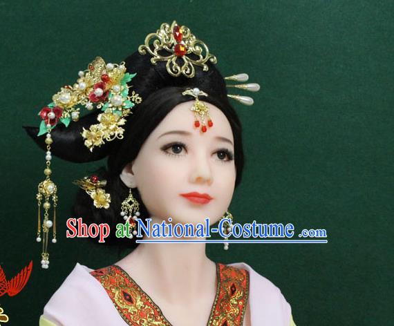 Chinese Ancient Style Hair Jewelry Accessories, Hairpins, Tang Dynasty Xiuhe Suits Wedding Bride, Imperial Empress Handmade Cosplay Princess Phoenix for Women