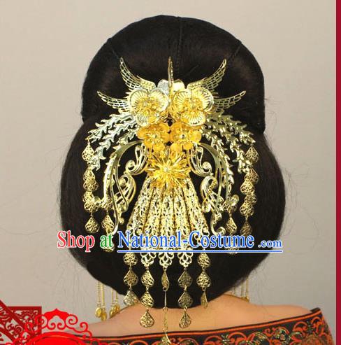 Chinese Ancient Style Hair Jewelry Accessories, Hairpins, Tang Dynasty Xiuhe Suits Wedding Bride Imperial Empress Handmade Phoenix for Women