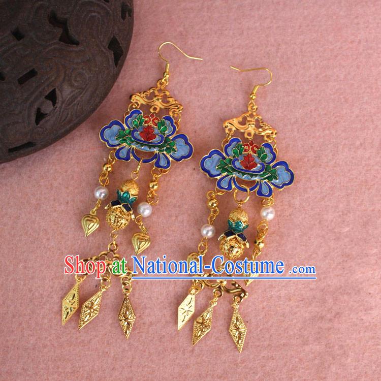 Ancient Chinese Style Imperial Palace Empress Queen Blueing Earrings