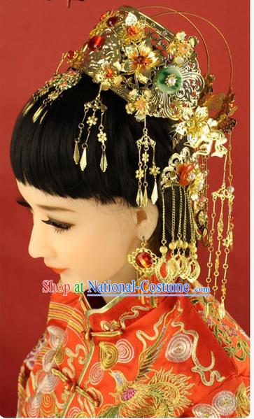 Chinese Ancient Style Hair Jewelry Accessories, Hairpins, Tang Dynasty Xiuhe Suit Wedding Bride Phoenix Coronet, Hair Accessories for Women