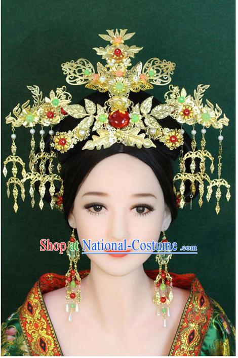 Chinese Ancient Style Hair Jewelry Accessories, Hairpins, Han Dynasty Cosplay Princess Hanfu Xiuhe Suit Wedding Bride Phoenix Coronet, Hair Accessories for Women