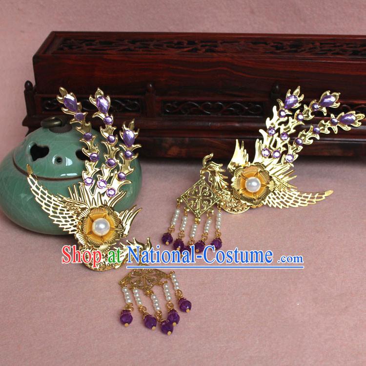 Chinese Ancient Style Hair Jewelry Accessories, Hairpins, Princess Hanfu Xiuhe Suit Wedding Bride Phoenix Coronet, Hair Accessories for Women