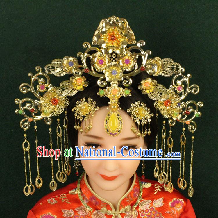 Chinese Ancient Style Hair Jewelry Accessories, Hairpins, Princess Hanfu Xiuhe Suit Wedding Bride Phoenix Coronet, Hair Accessories Set for Women