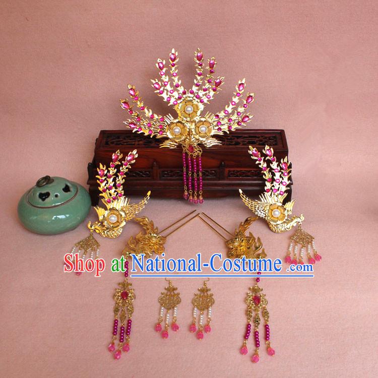 Chinese Ancient Style Hair Jewelry Accessories, Hairpins, Princess Hanfu Xiuhe Suit Wedding Bride Hair Accessories Set for Women