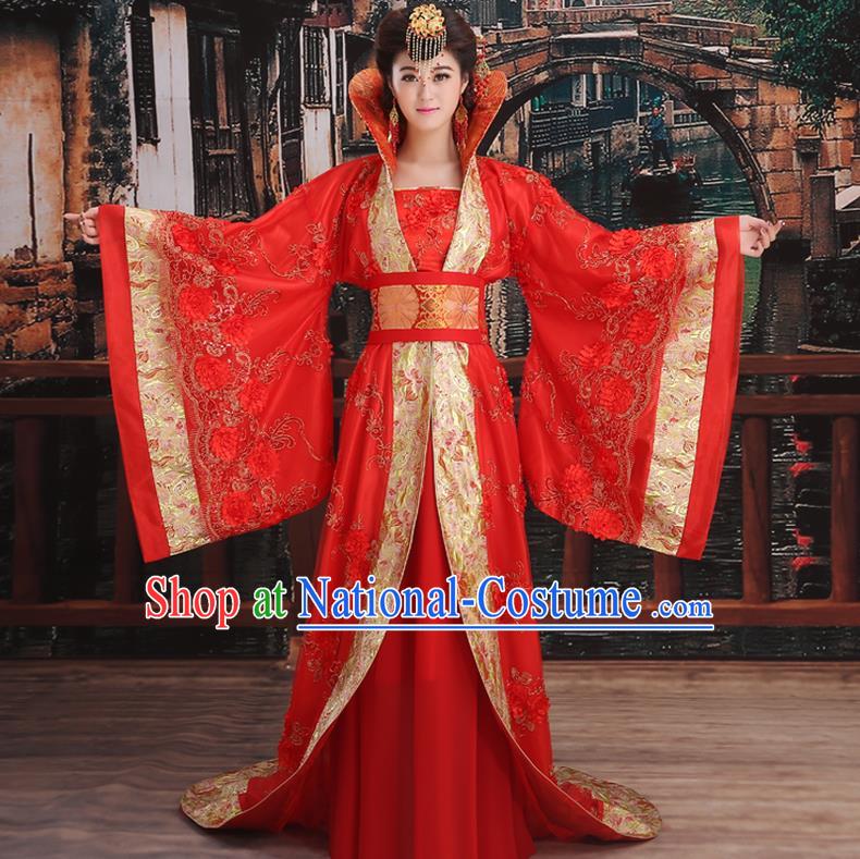 Ancient Chinese Palace Empress Costumes Complete Set, Tang Dynasty Ancient Palace Queen Wedding Dress Suits For Women