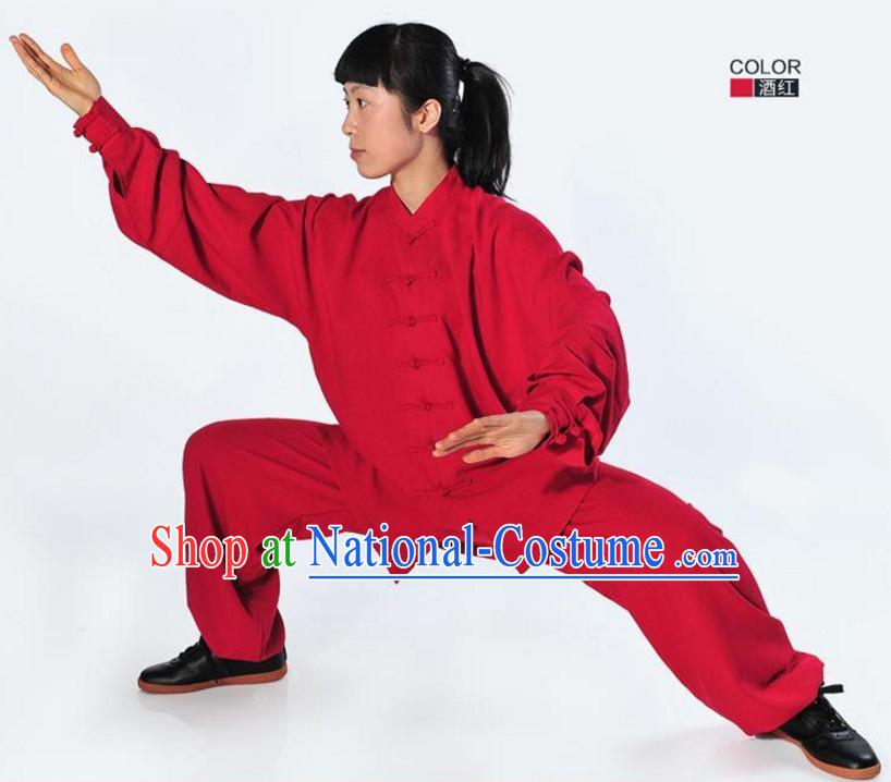 Red Top Kung Fu Flax Costume Jacket Uniform Martial Arts Clothes Shaolin Uniform Kungfu Uniforms Supplies for Men Women Adults Kids