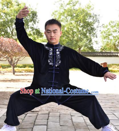 Black Top Kung Fu Velvet Clothing Mandarin Costume Jacket Martial Arts Clothes Shaolin Uniform Kungfu Uniforms Supplies for Men Women Adults Children