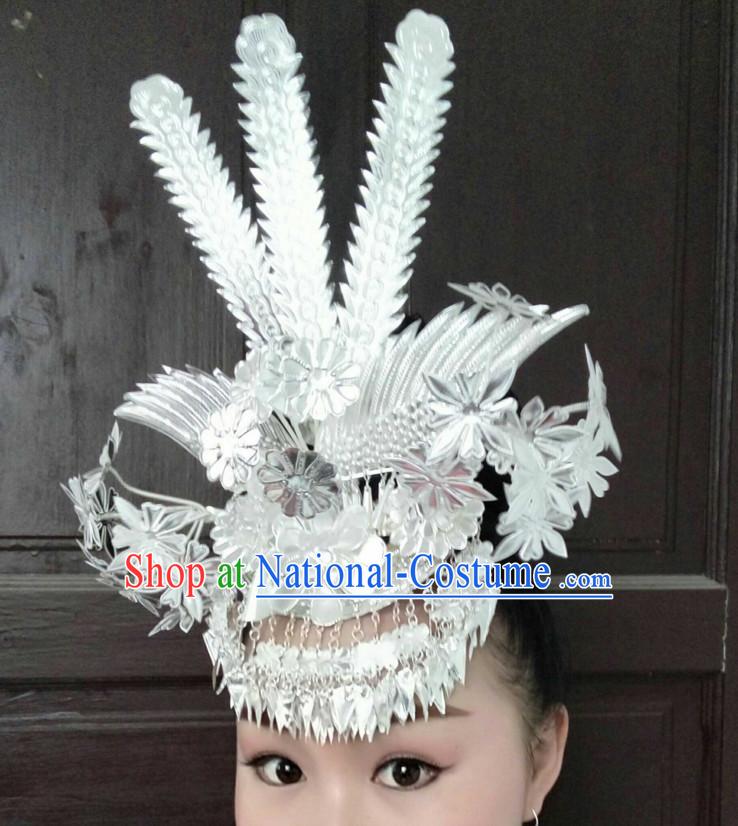 Traditional Chinese Miao Princess Empress Queen Silver Brides Wedding Headpieces Hair Fascinators Jewelry Decorations Hairpins Phoenix Crown Coronet