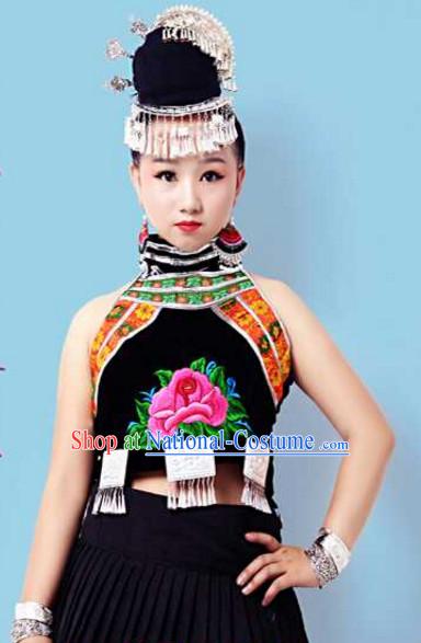 Traditional Chinese Tu Ethnic Clothing and Silver Hat Complete Set for Women