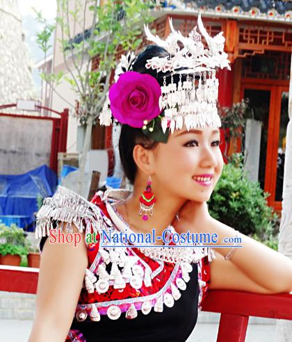 Chinese Miao Tribe Headwear Silver Hat