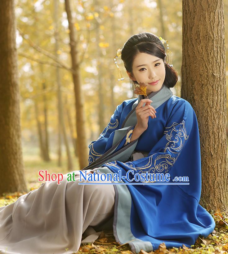 Ancient Chinese Hanfu Clothing and Headpieces Complete Set for Women