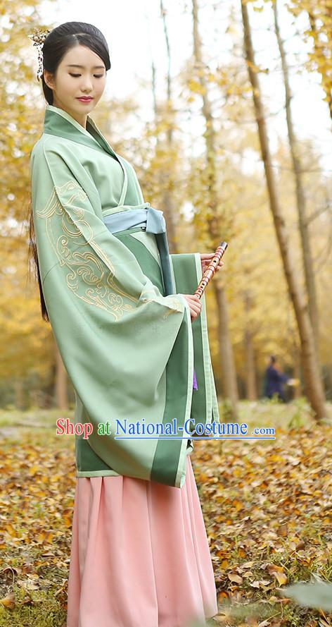 Ancient Chinese Hanfu Clothing and Headpieces Complete Set for Women