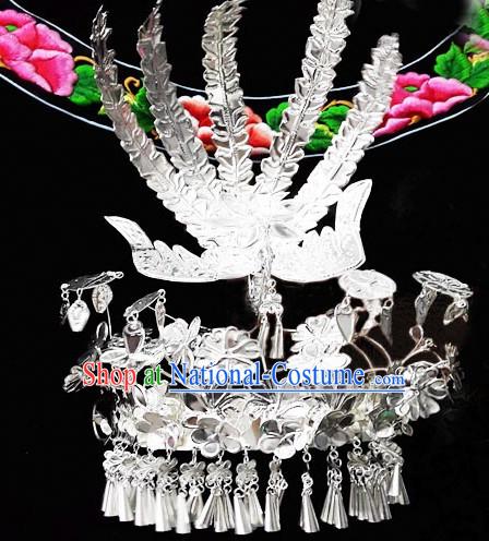 Chinese Princess Miao Tribe Headwear Silver Hat Phoenix Headwear