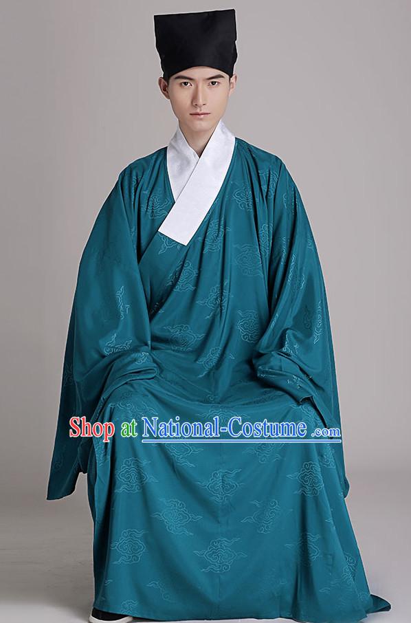 Chinese National Costumes Clothing and Hat Complete Set for Men