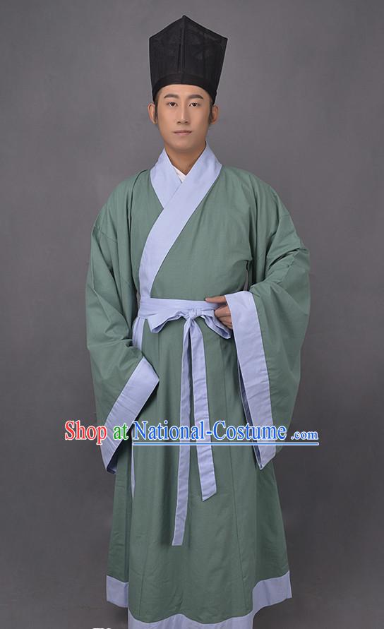 Chinese Style Dresses Kimono Dress Han Dynasty Outfit and Hat Complete Set for Men