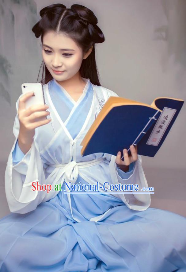 Ancient Chinese Style Dresses Taoist Nun Clothing Clothes Han Chinese Costume Hanfu and Hair Jewelry Complete Set for Women Adults Children