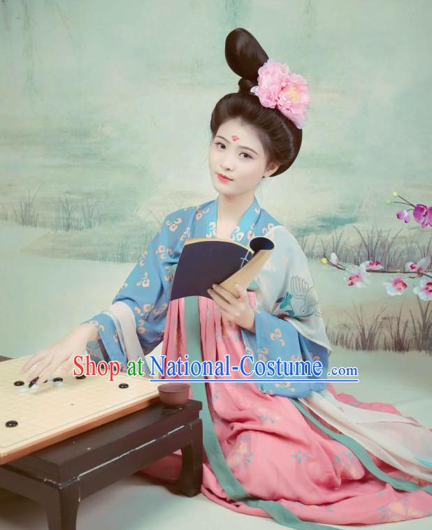 Ancient Chinese Style Dresses Tang Dynasty Clothing Clothes Han Chinese Costume Hanfu and Hair Jewelry Complete Set for Women Adults Children