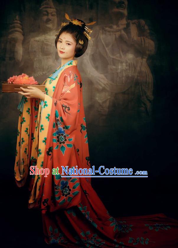 Ancient Chinese Style Dresses Tang Dynasty Clothing Clothes Han Chinese Costume Hanfu and Hair Jewelry Complete Set for Women Adults Children