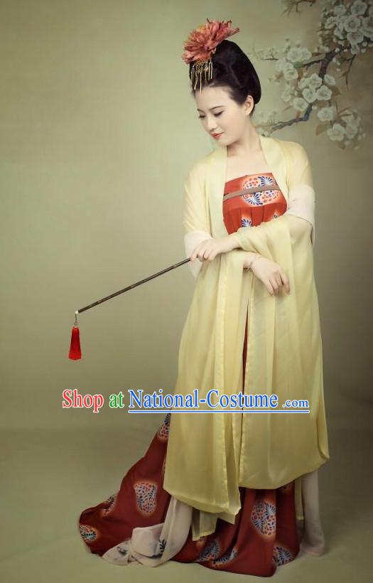 Ancient Chinese Style Dresses Tang Dynasty Clothing Clothes Han Chinese Costume Hanfu and Hair Jewelry Complete Set for Women Adults Children