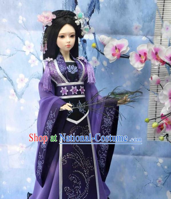 Ancient Chinese Style Princess Handmade Hair Jewelry and Black Long Wigs