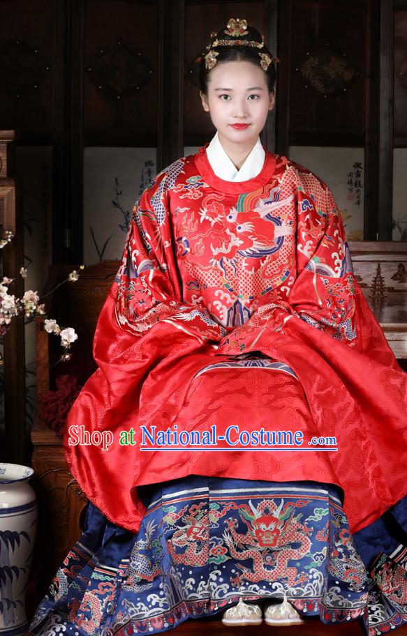 Chinese Style Dresses Kimono Dress Song Dynasty Empress Princess Queen Outfits and Hat Complete Set for Women