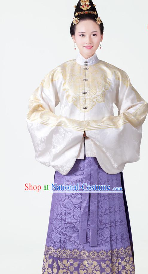 Chinese Style Dresses Kimono Dress Song Dynasty Empress Princess Queen Outfits and Hat Complete Set for Women