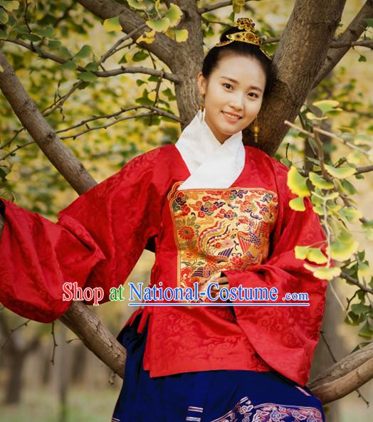 Chinese Style Dresses Kimono Dress Song Dynasty Empress Princess Queen Outfits and Hat Complete Set for Women