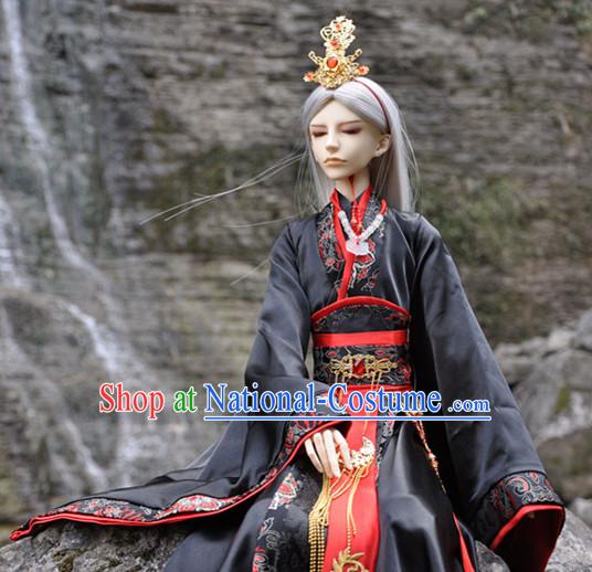 Ancient Chinese Prince Emperor Hanfu Costumes and Headwear Complete Set for Men Boys Adults Kids