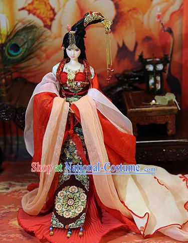 Ancient Chinese Palace Imperial Royal Princess Empress Queen Hanfu Costumes and Hair Accessories Complete Set for Women Girls Adults Kids