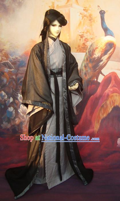 Chinese Style Dresses Chinese Swordmen Clothing Clothes Han Chinese Costume Hanfu and Hair Jewelry Complete Set for Men Adults Children