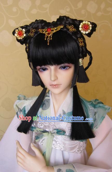 Ancient Chinese Female Black Wigs and Hair Accessories Set