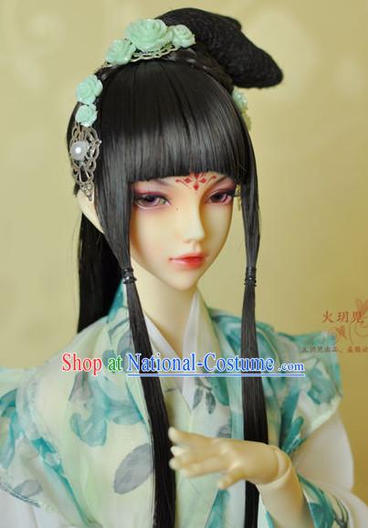 Ancient Chinese Female Princess Black Wigs and Hair Accessories Set