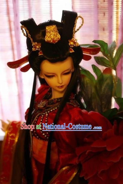 Ancient Chinese Female Princess Queen Empress Black Wigs and Hair Accessories Set