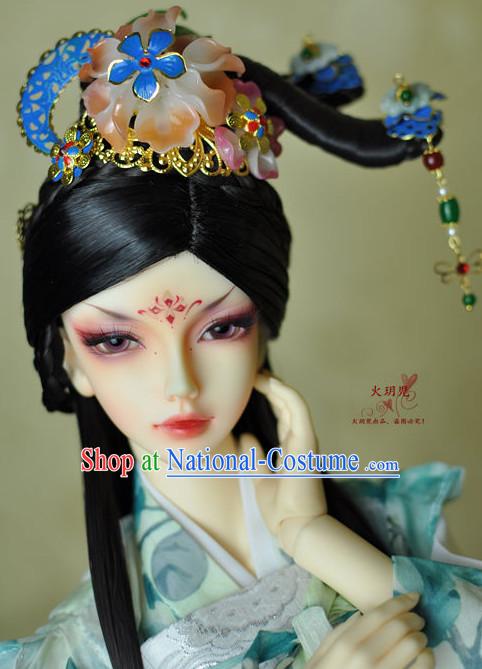 Ancient Chinese Female Princess Queen Empress Black Wigs and Hair Accessories Set