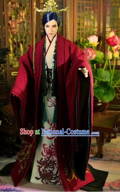 Ancient Chinese Emperor Prince Prime Minister Clothing and Hair Accessories Complete Set for Men