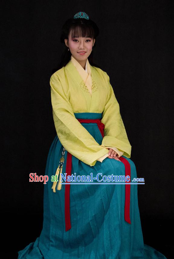 Chinese Style Dresses Kimono Dress Han Dynasty Empress Princess Queen Outfits and Headpieces Complete Set for Women