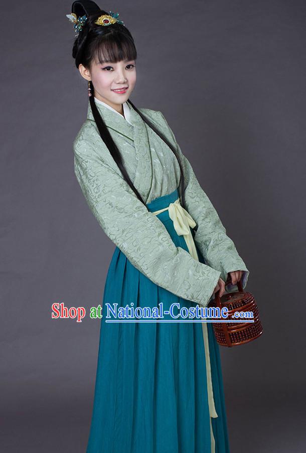 Chinese Style Dresses Kimono Dress Han Dynasty Empress Princess Queen Outfits and Headpieces Complete Set for Women