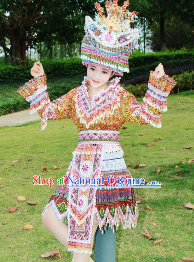 Chinese Traditional Miao Minority Princess Queen Empress Clothes and Hat Complete Set for Women