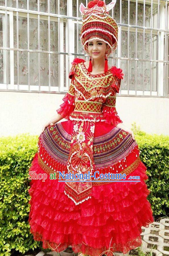 Chinese Traditional Miao Minority Princess Queen Empress Clothes and Hat Complete Set for Women