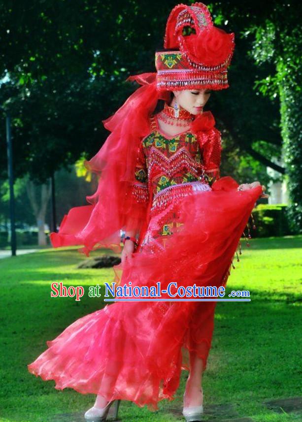 Chinese Traditional Miao Minority Princess Queen Empress Clothes and Hat Complete Set for Women