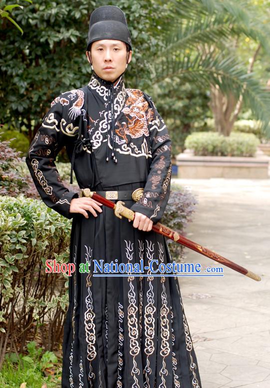 Chinese Ancient Ming Dynasty Bodyguard Clothing and Hat Complete Set for Men Boys Adults Kids