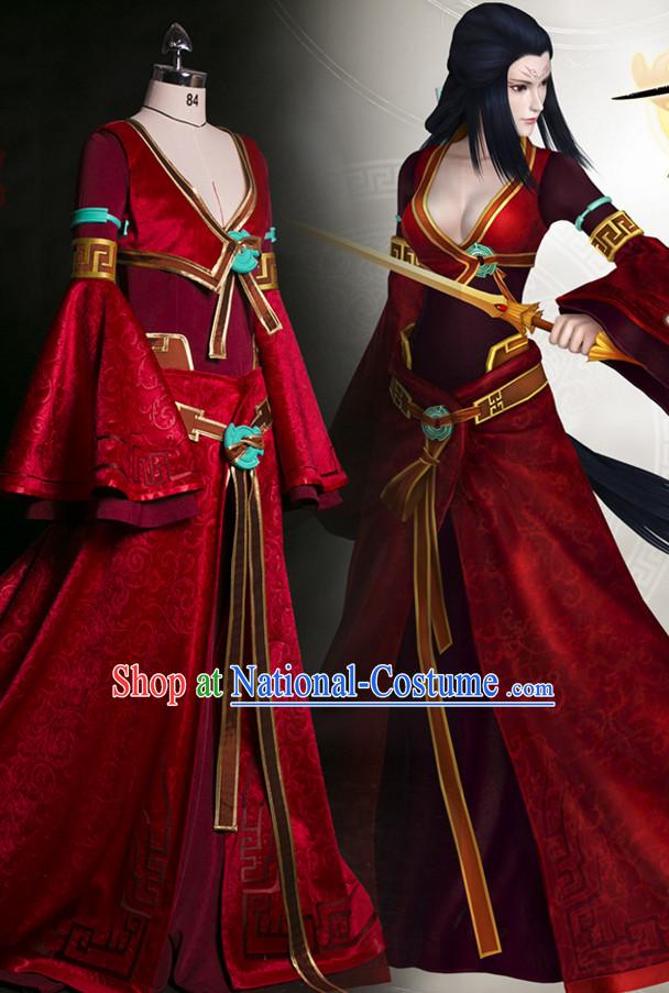 Chinese Ancient Guzhuang Swordswomen Cosplay Sexy Costumes Complete Set for Women