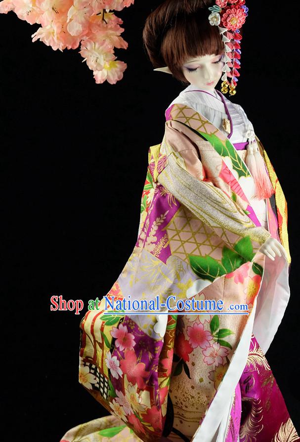 Japanese Traditional Princess Kimono Dress Complete Set for Women Girls Children Adults