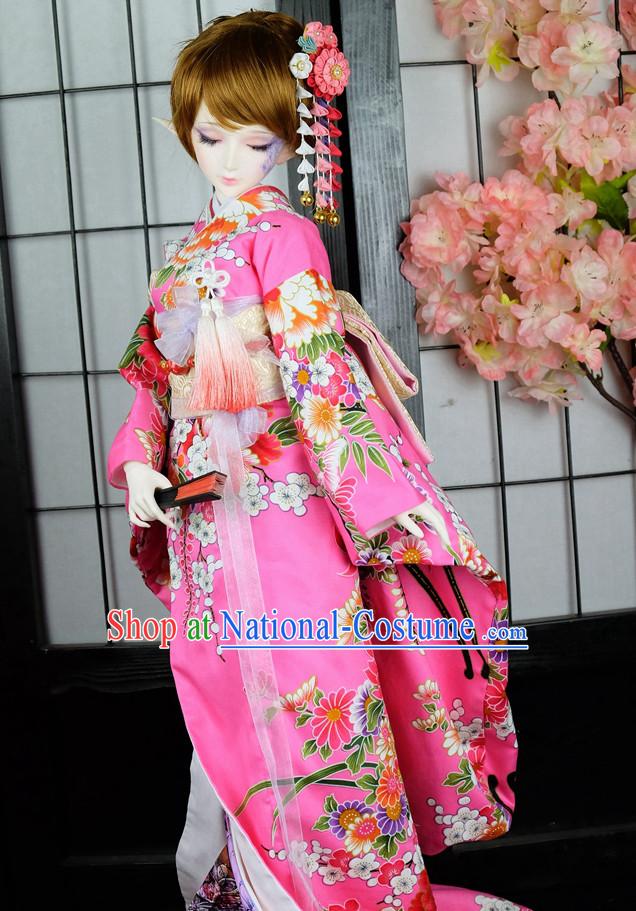 Japanese Traditional Princess Kimono Dress Complete Set for Women Girls Children Adults