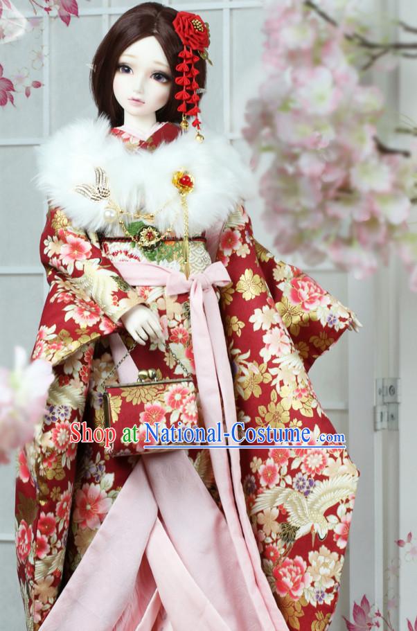 Japanese Traditional Princess Kimono Dress Complete Set for Women Girls Children Adults